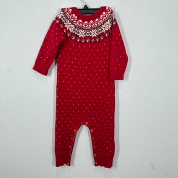Hanna Andersson Red Holiday Fair Isle Sweater One Piece Outfit Christmas Winter - Picture 7 of 7